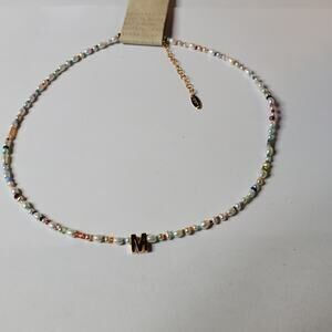 Anthropologie Serefina Monogram pearl seed colorful M initial necklace